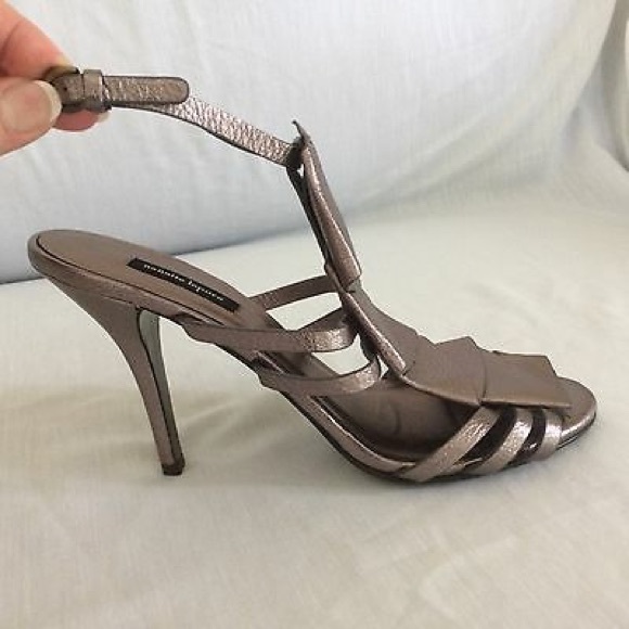 Nanette Lenore Heels Sandals Purple Leather Ruffle - Picture 7 of 8